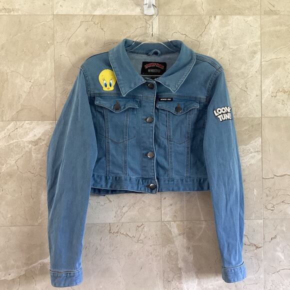 Looney Tunes Members Only Denim Jacket - Large - Tweety Sylvester 90s Streetwear - Picture 10 of 13